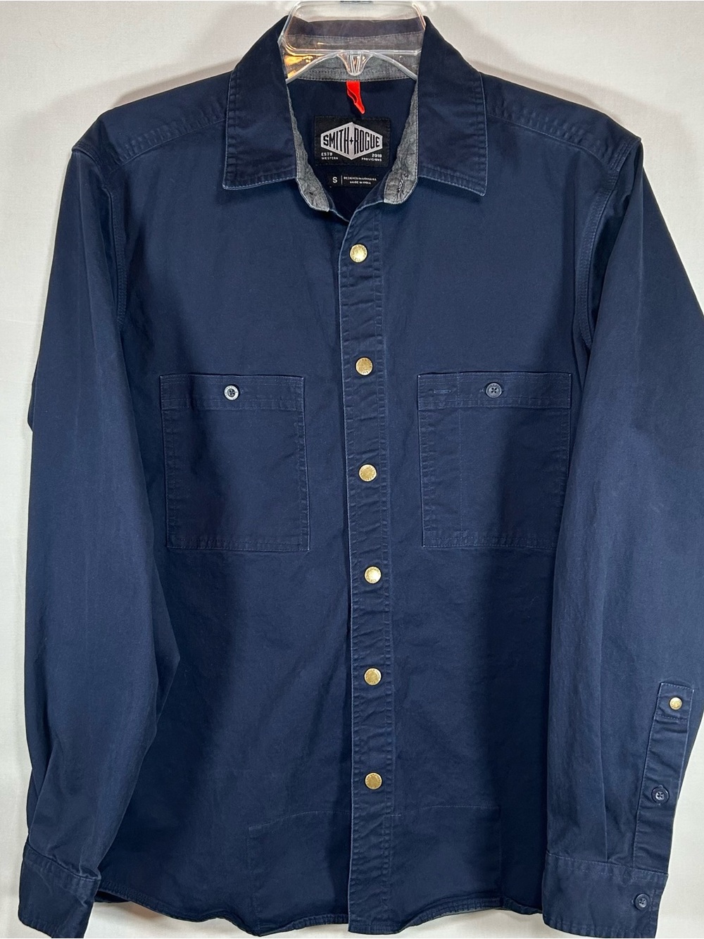 Smith + Rogue Long Sleeve Snap Up Blue Shirt Mens Size Small Heavy Cotton